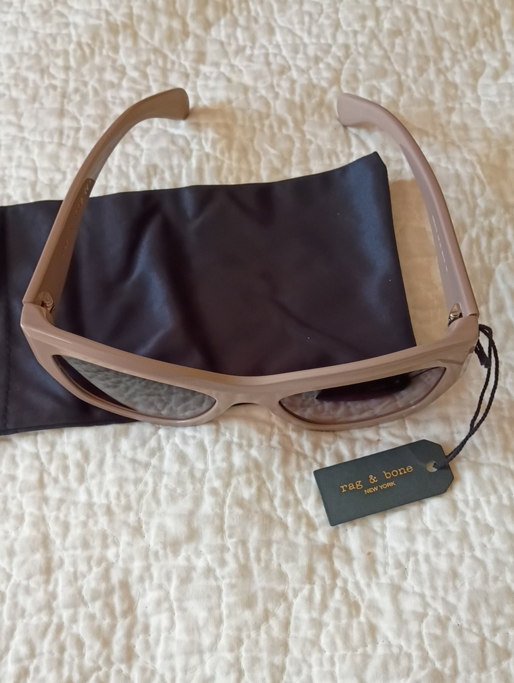 RAG & BONE Pale Taupe Cat-Eye Sunglasses, Case, Fabric Pouch, Paperwork, NWT